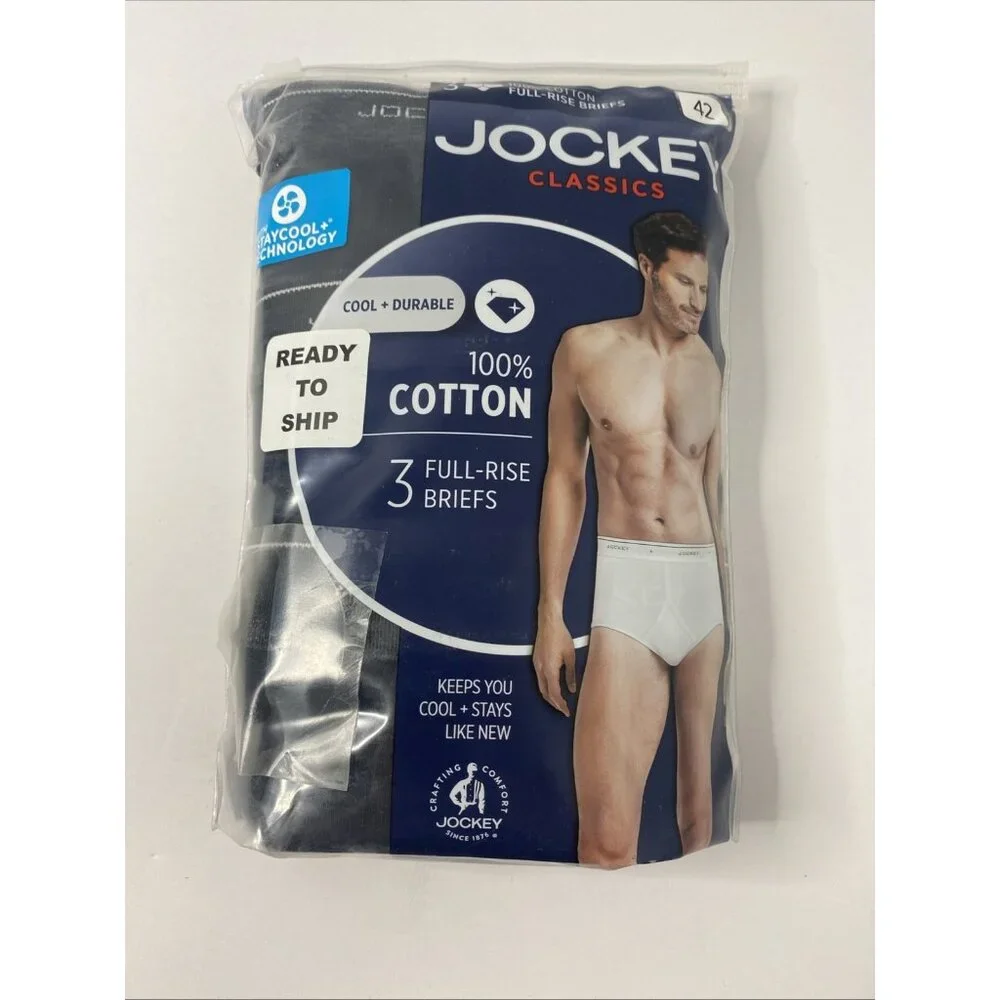 NEW Jockey 42 Classics 100%‎ Cotton BLACK Full Rise Boxer Briefs